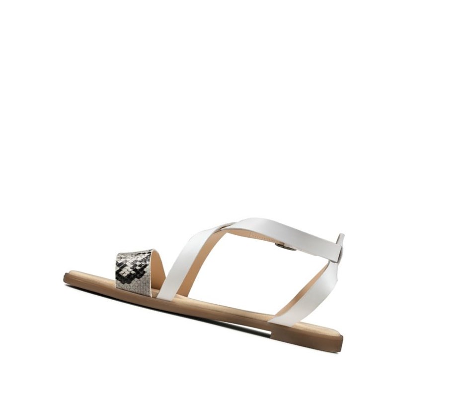 Clarks Bay Rosie Leder Flache Sandalen Damen Grau Schlangenoptik | KPJT52043