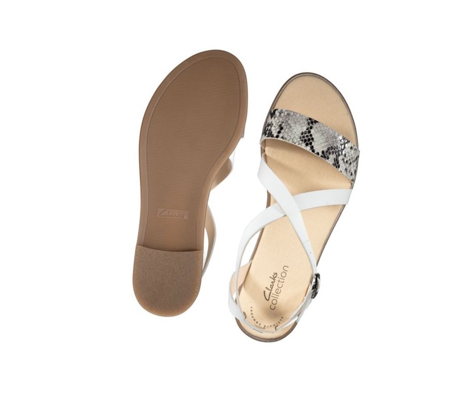 Clarks Bay Rosie Leder Flache Sandalen Damen Grau Schlangenoptik | KPJT52043
