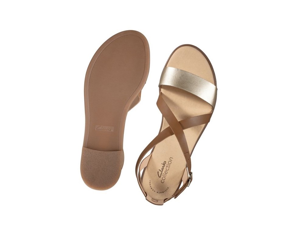 Clarks Bay Rosie Leder Flache Sandalen Damen Braun | VTRU27518