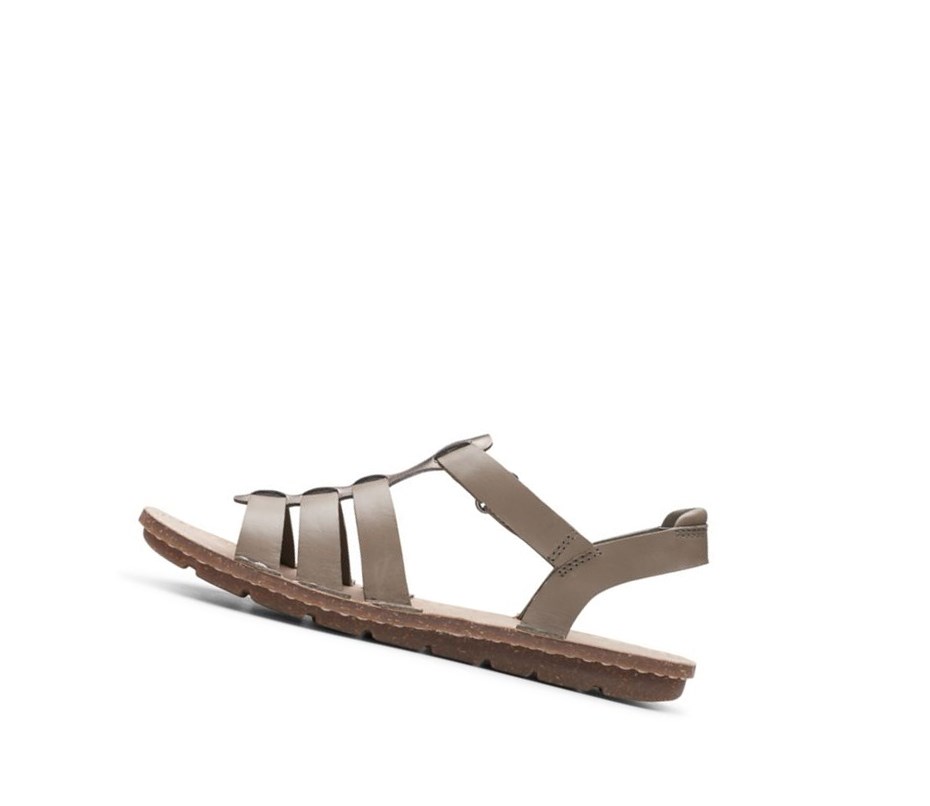 Clarks Blake Jewel Leder Flache Sandalen Damen Olivgrün | LJVI43980