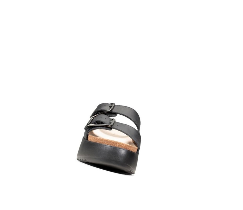 Clarks Botanic Badelatschen Leder Badelatschen Damen Schwarz | ROCE20648