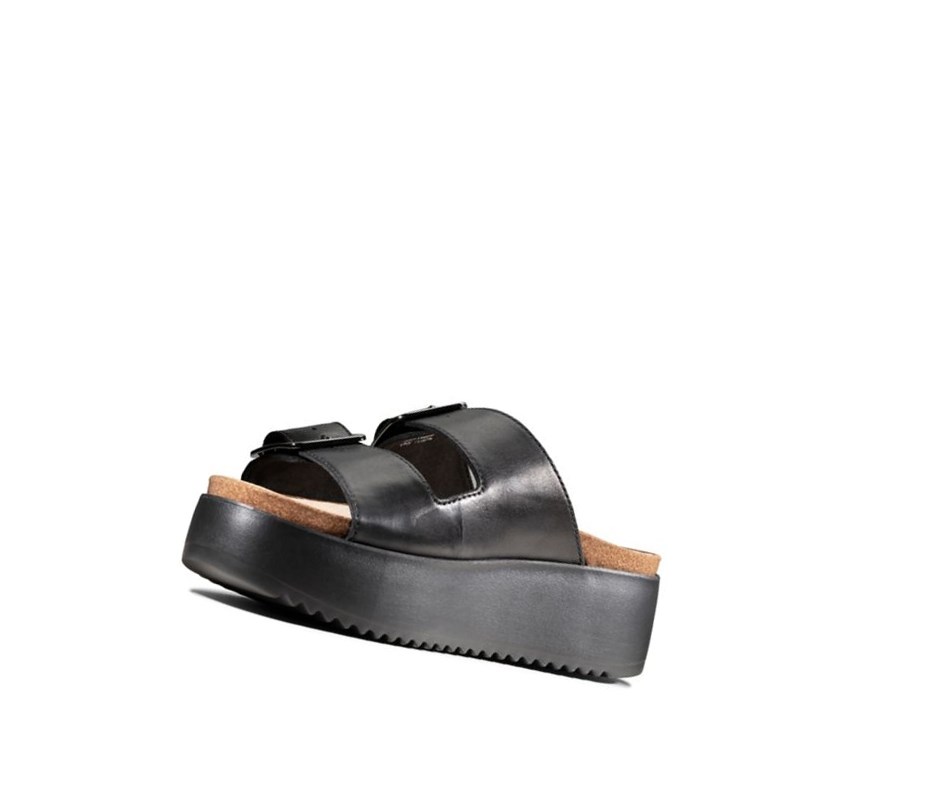 Clarks Botanic Badelatschen Leder Badelatschen Damen Schwarz | ROCE20648