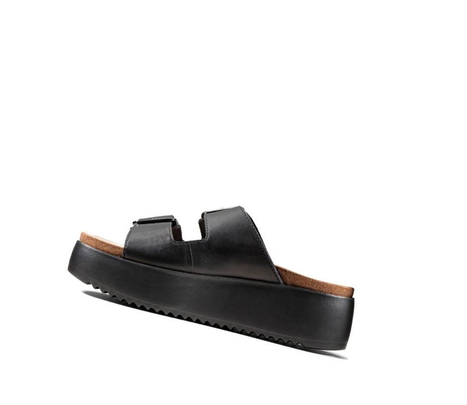 Clarks Botanic Badelatschen Leder Badelatschen Damen Schwarz | ROCE20648