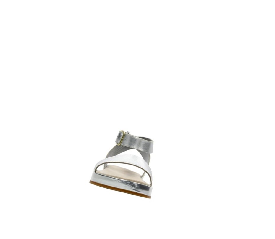 Clarks Botanic Ivy Leder Flache Sandalen Damen Silber | EATR84296