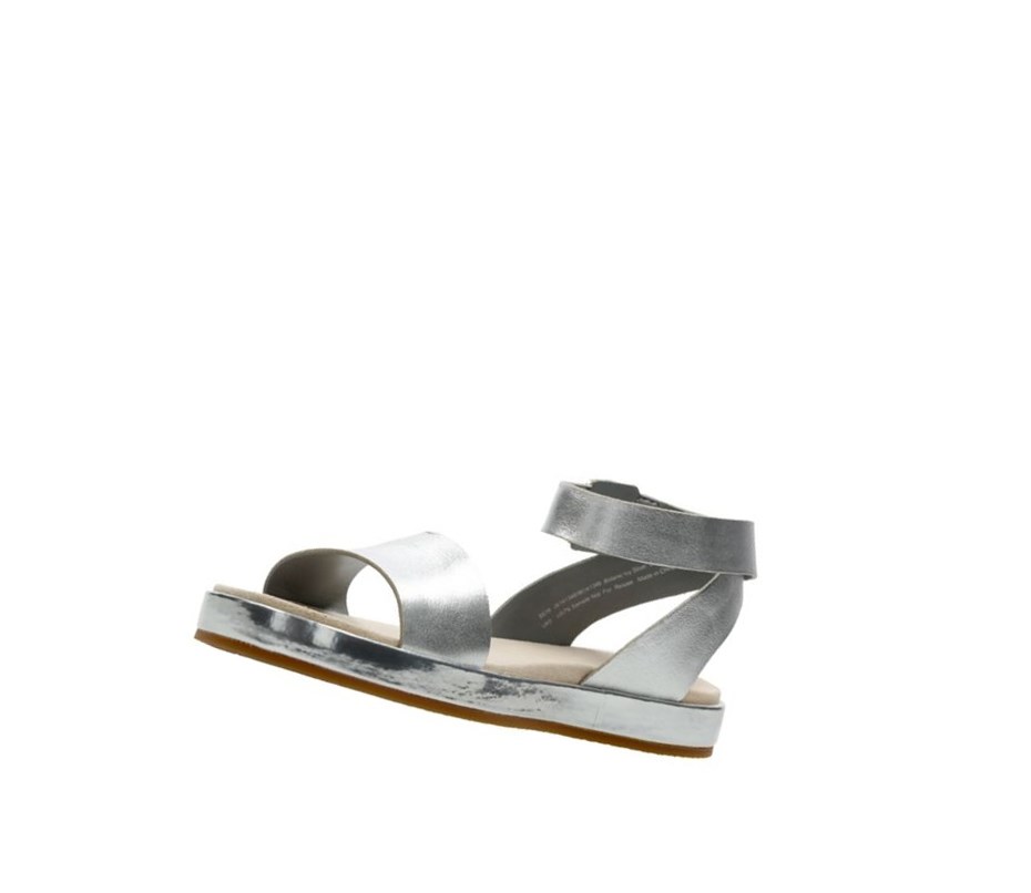 Clarks Botanic Ivy Leder Flache Sandalen Damen Silber | EATR84296