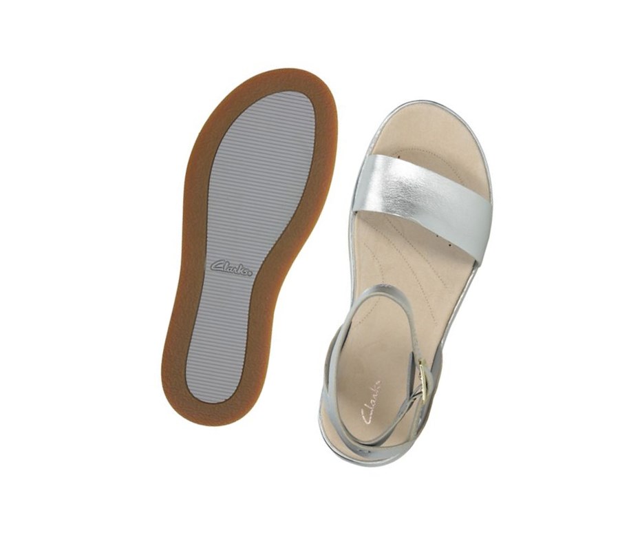 Clarks Botanic Ivy Leder Flache Sandalen Damen Silber | EATR84296