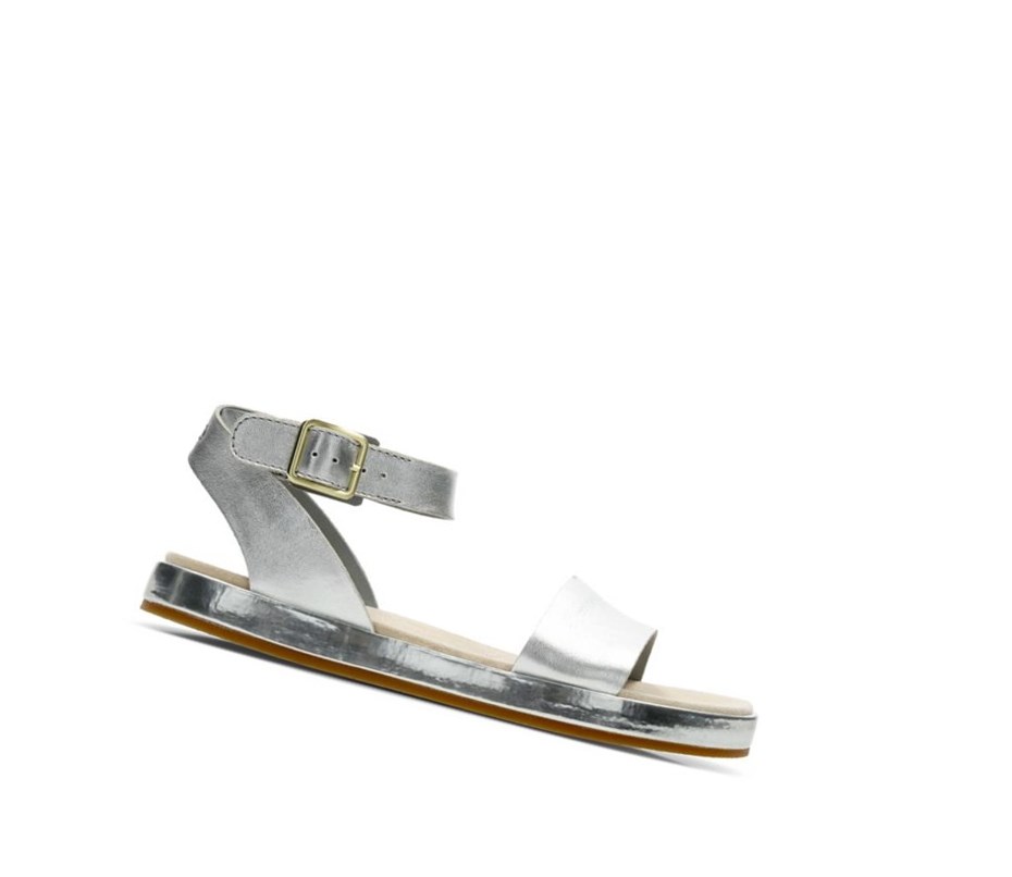 Clarks Botanic Ivy Leder Flache Sandalen Damen Silber | EATR84296