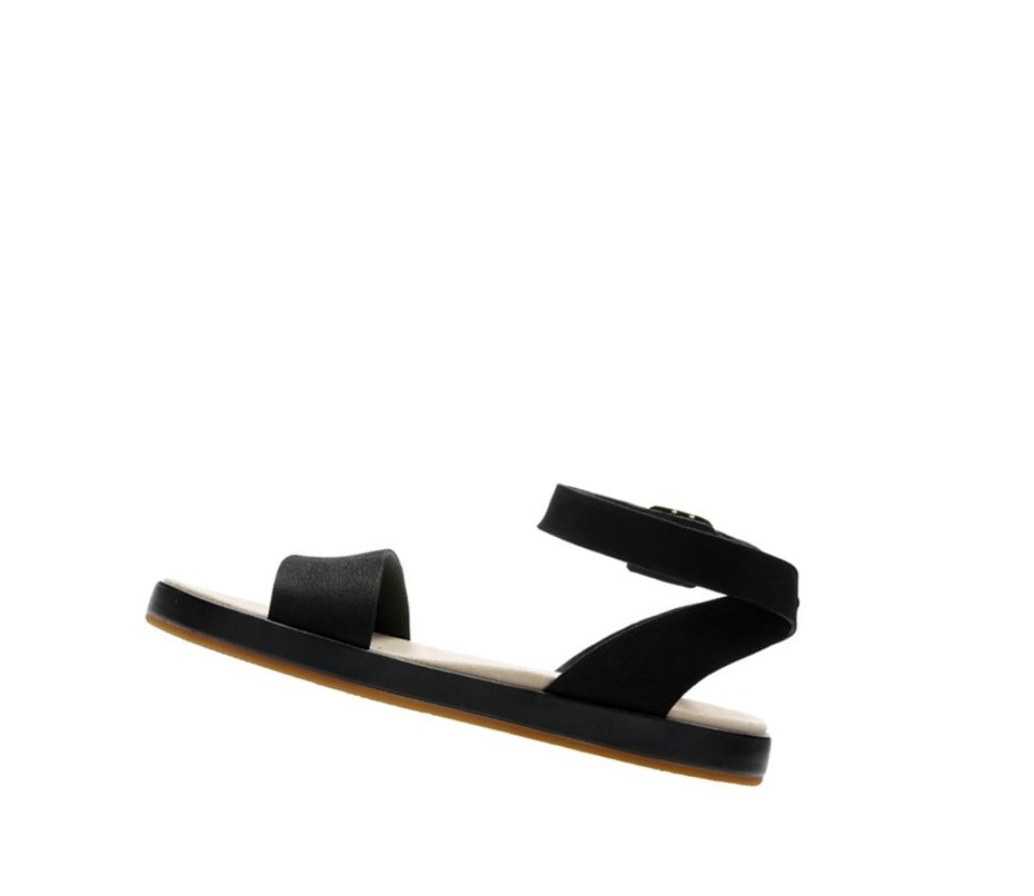 Clarks Botanic Ivy Nubuck Flache Sandalen Damen Schwarz | BZUJ74328