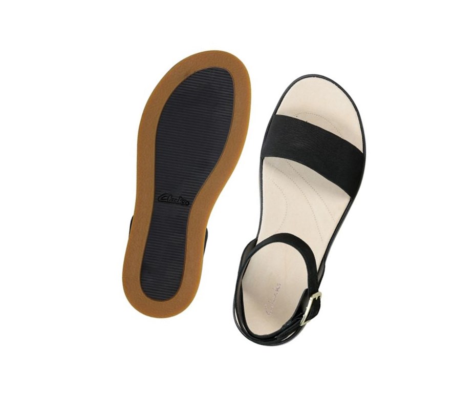 Clarks Botanic Ivy Nubuck Flache Sandalen Damen Schwarz | BZUJ74328