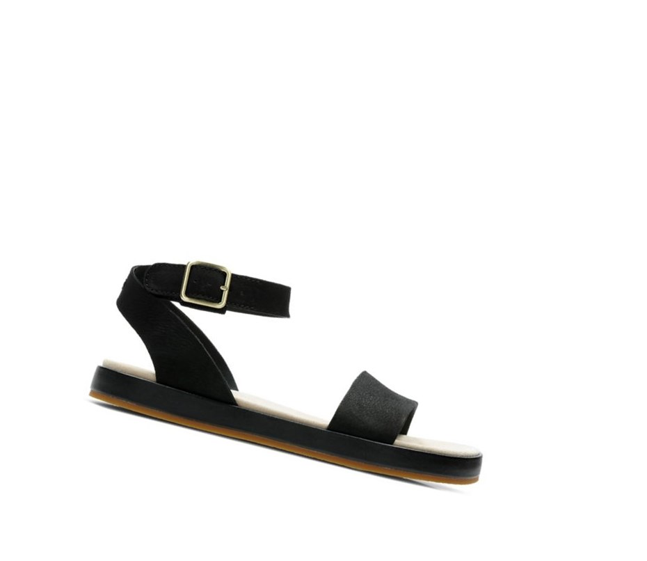 Clarks Botanic Ivy Nubuck Flache Sandalen Damen Schwarz | BZUJ74328