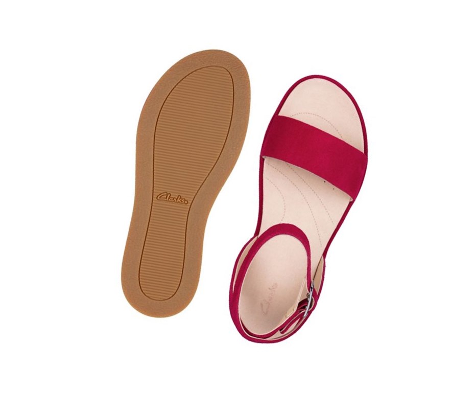 Clarks Botanic Ivy Wildleder Flache Sandalen Damen Fuchsie | FEKB96780