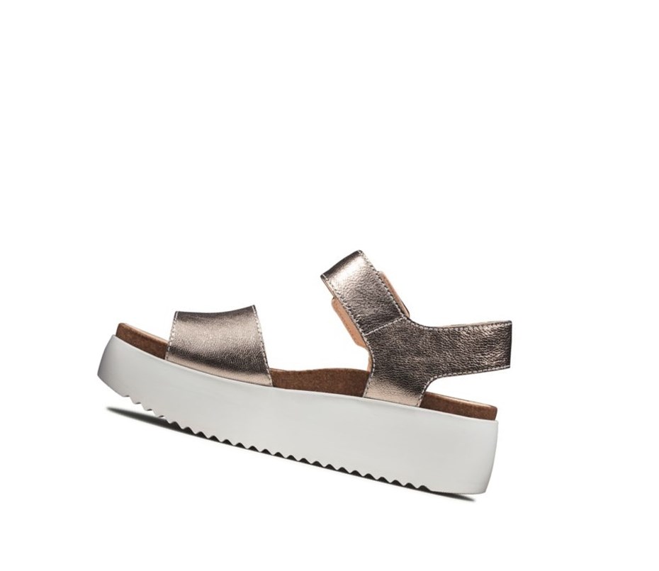 Clarks Botanic Riemen Leder Keilabsatz Sandalen Damen Gold | ZDNG76045
