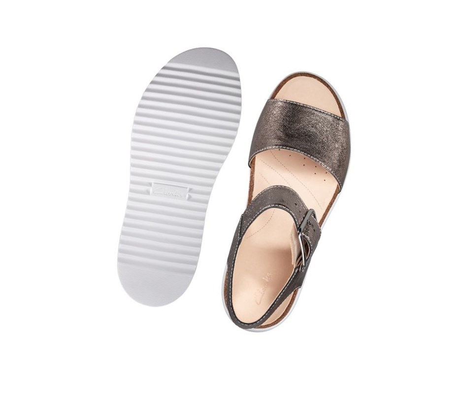 Clarks Botanic Riemen Leder Keilabsatz Sandalen Damen Gold | ZDNG76045