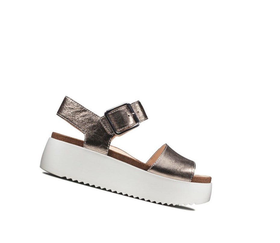 Clarks Botanic Riemen Leder Keilabsatz Sandalen Damen Gold | ZDNG76045