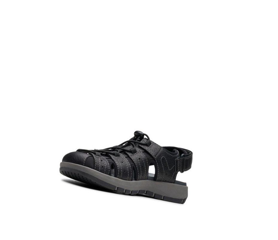 Clarks Brixby Cove Leder Lässige Sandalen Herren Schwarz | GKNU90751