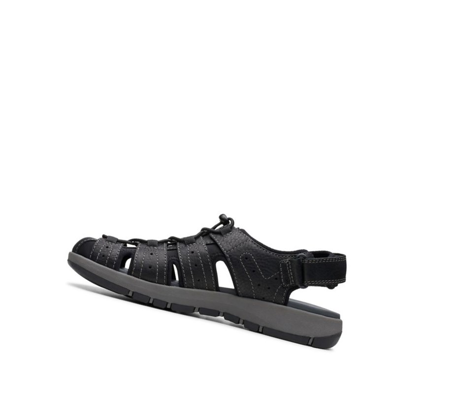 Clarks Brixby Cove Leder Lässige Sandalen Herren Schwarz | GKNU90751