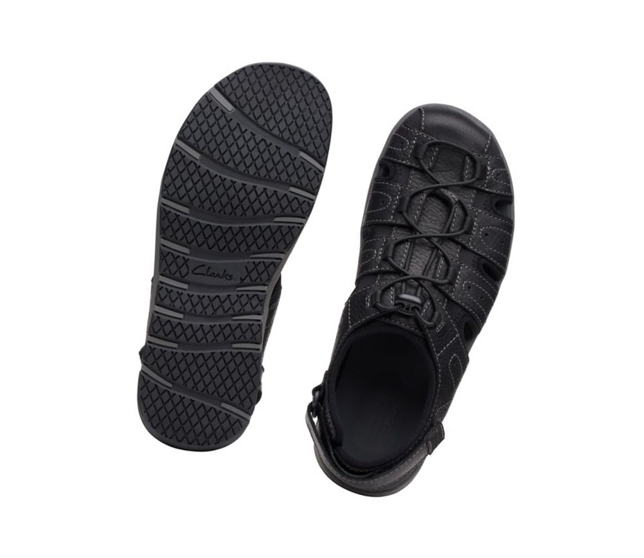 Clarks Brixby Cove Leder Lässige Sandalen Herren Schwarz | GKNU90751