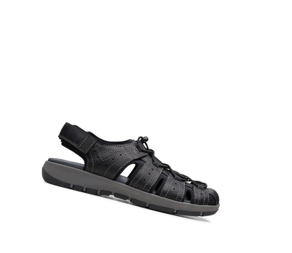 Clarks Brixby Cove Leder Lässige Sandalen Herren Schwarz | GKNU90751