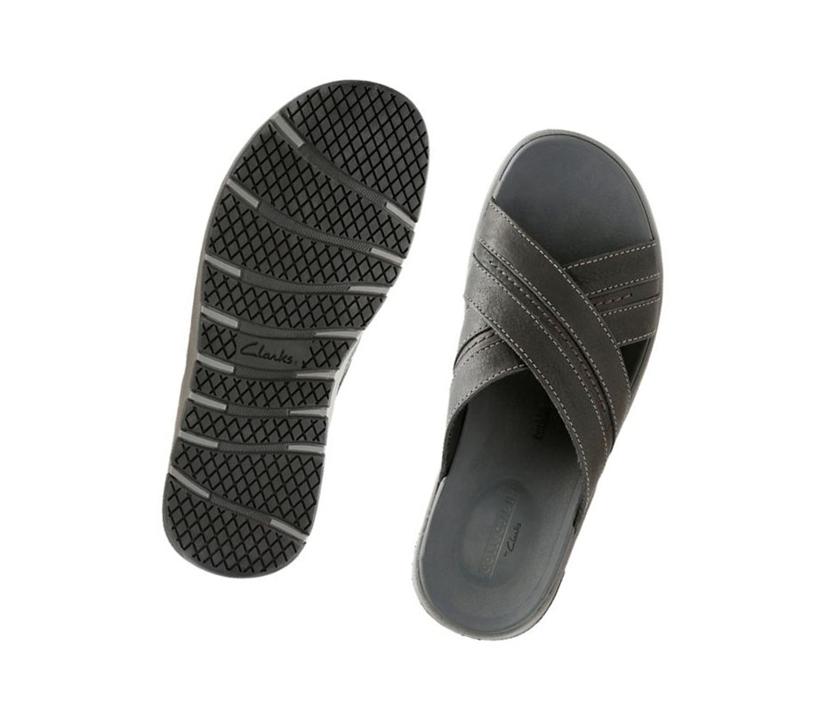 Clarks Brixby Cross Leder Lässige Sandalen Herren Schwarz | BAHC42107