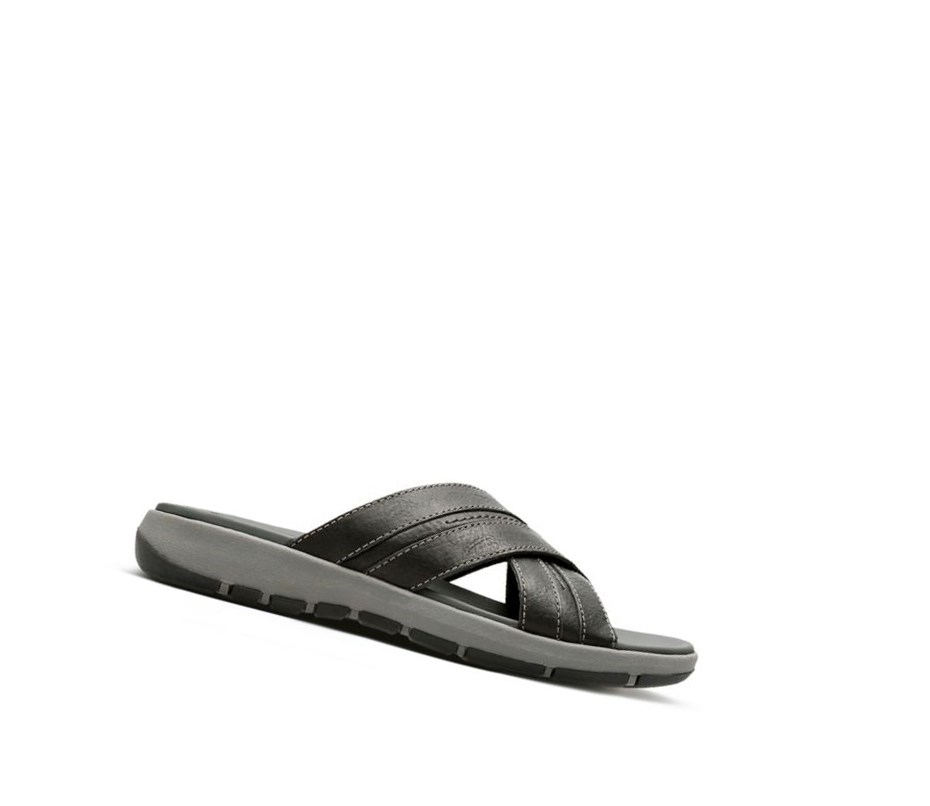 Clarks Brixby Cross Leder Lässige Sandalen Herren Schwarz | BAHC42107