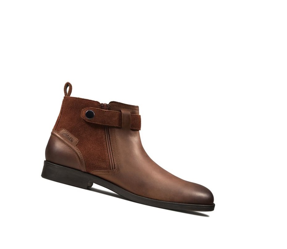 Clarks Brocton Zip Leder Stiefeletten Herren Braun | ECVB53941