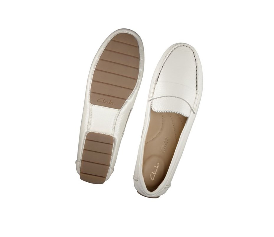 Clarks C Mocc Leder Slip On Schuhe Damen Weiß | KWAQ18376