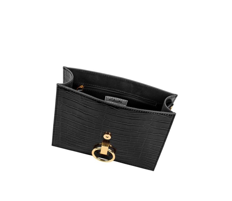 Clarks Cabana Luna Croc crossbody taschen Damen Schwarz | DXYW32014