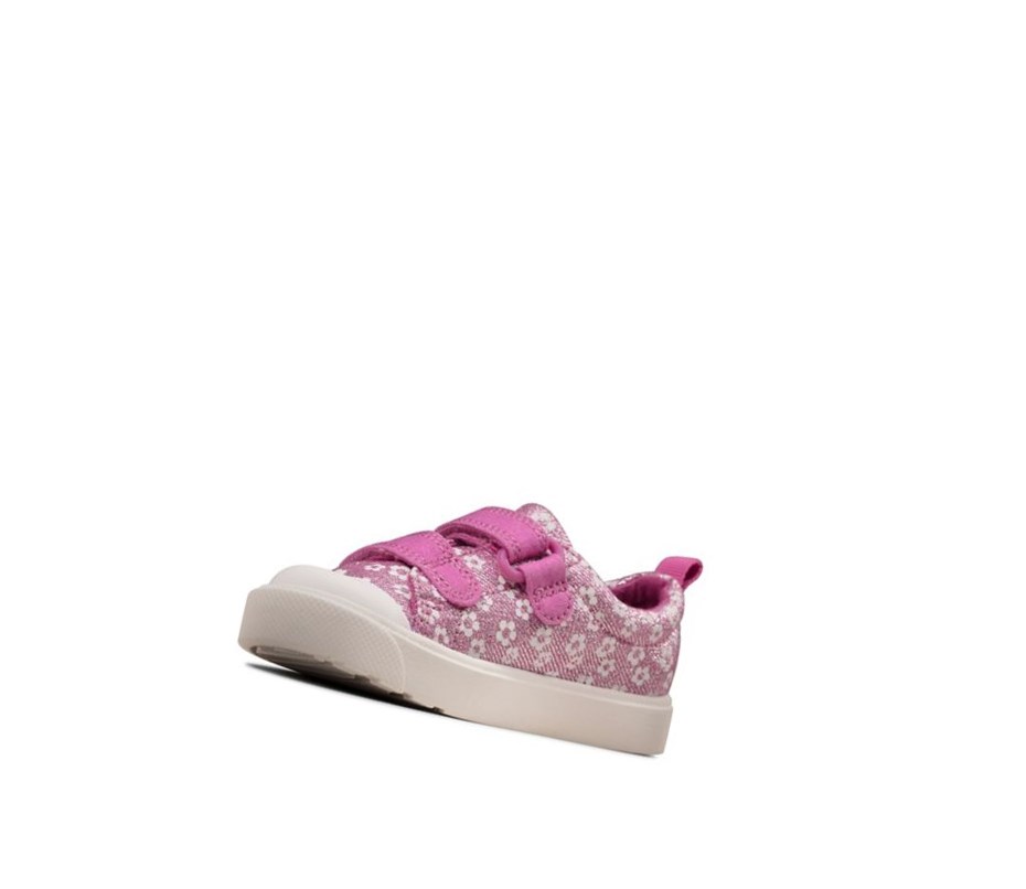 Clarks City Bright Floral Freizeitschuhe Mädchen Rosa | ADBC16342