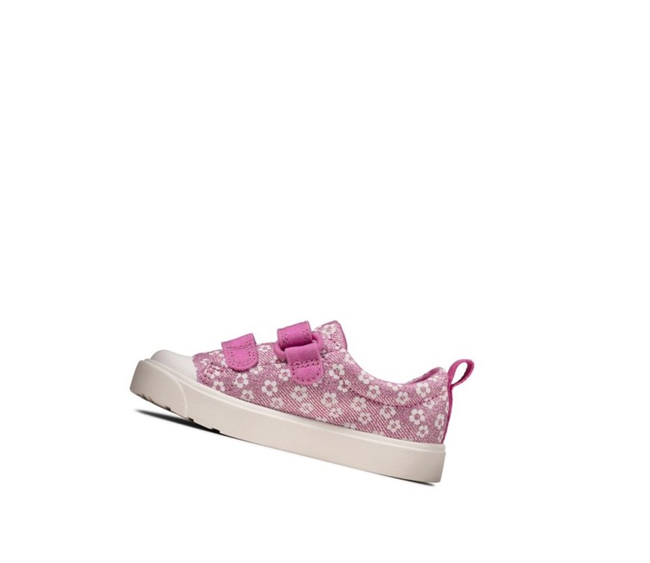 Clarks City Bright Floral Freizeitschuhe Mädchen Rosa | ADBC16342