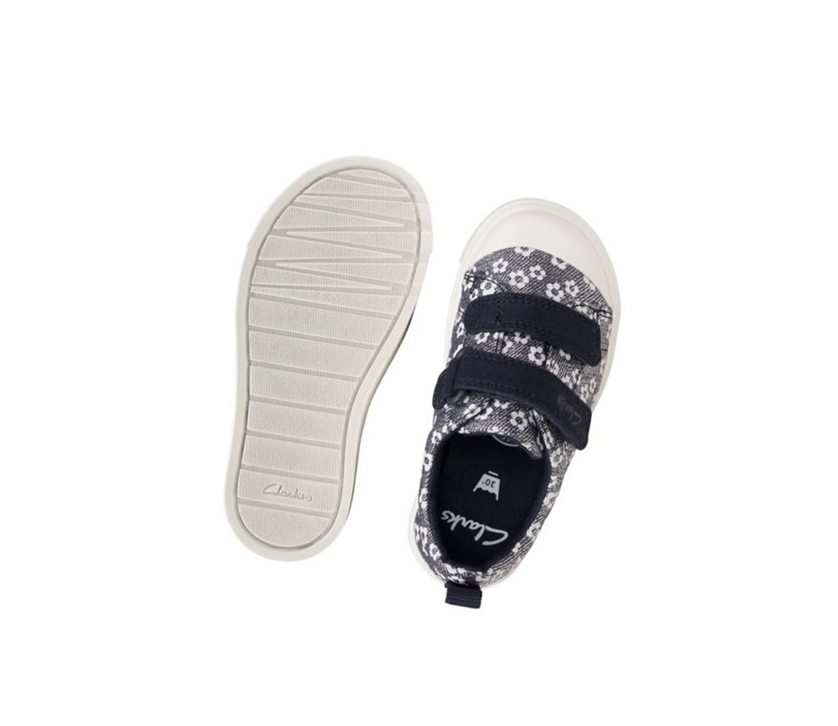 Clarks City Bright Floral Freizeitschuhe Mädchen Navy | ZAFG83416
