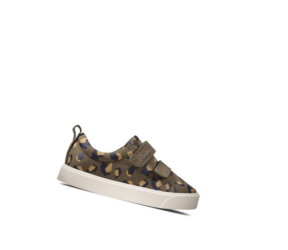 Clarks City Bright Freizeitschuhe Jungen Olivgrün Camouflage | ICKV07853