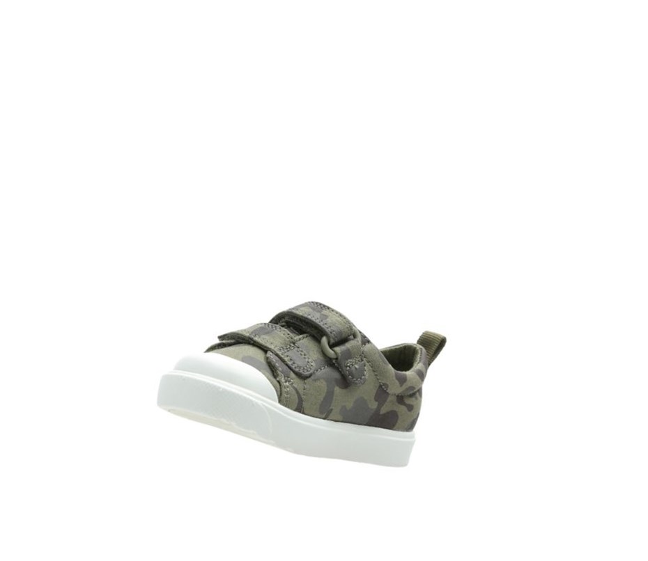 Clarks City Flare Lo Freizeitschuhe Jungen Olivgrün Camouflage | GJSD48059