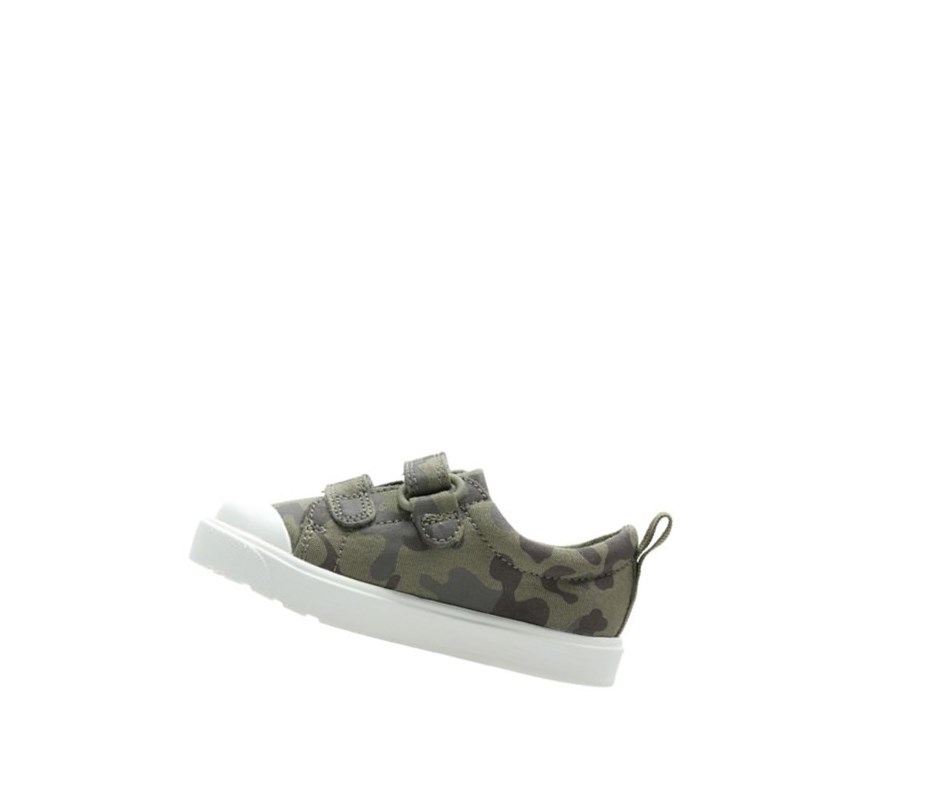 Clarks City Flare Lo Freizeitschuhe Jungen Olivgrün Camouflage | GJSD48059