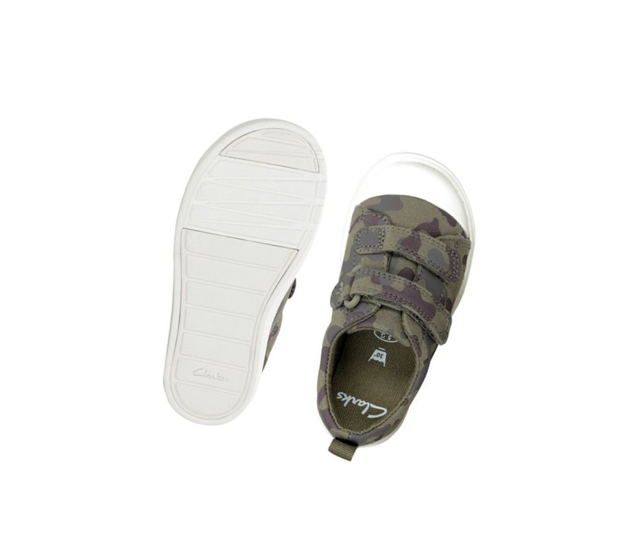Clarks City Flare Lo Freizeitschuhe Jungen Olivgrün Camouflage | GJSD48059