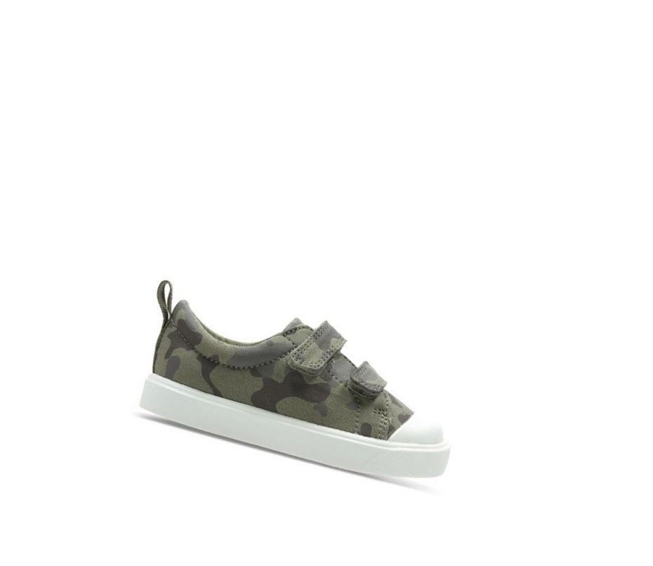 Clarks City Flare Lo Freizeitschuhe Jungen Olivgrün Camouflage | GJSD48059