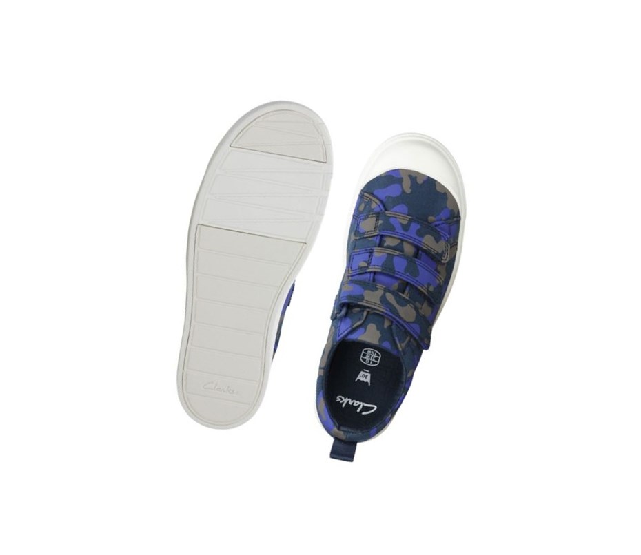 Clarks City Flare Lo Freizeitschuhe Jungen Navy Camouflage | HWXI89067