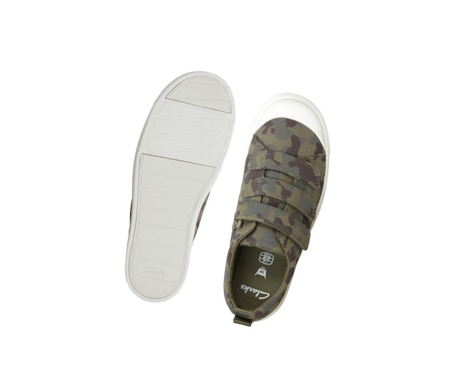 Clarks City Flare Lo Freizeitschuhe Mädchen Olivgrün Camouflage | XOLS83146