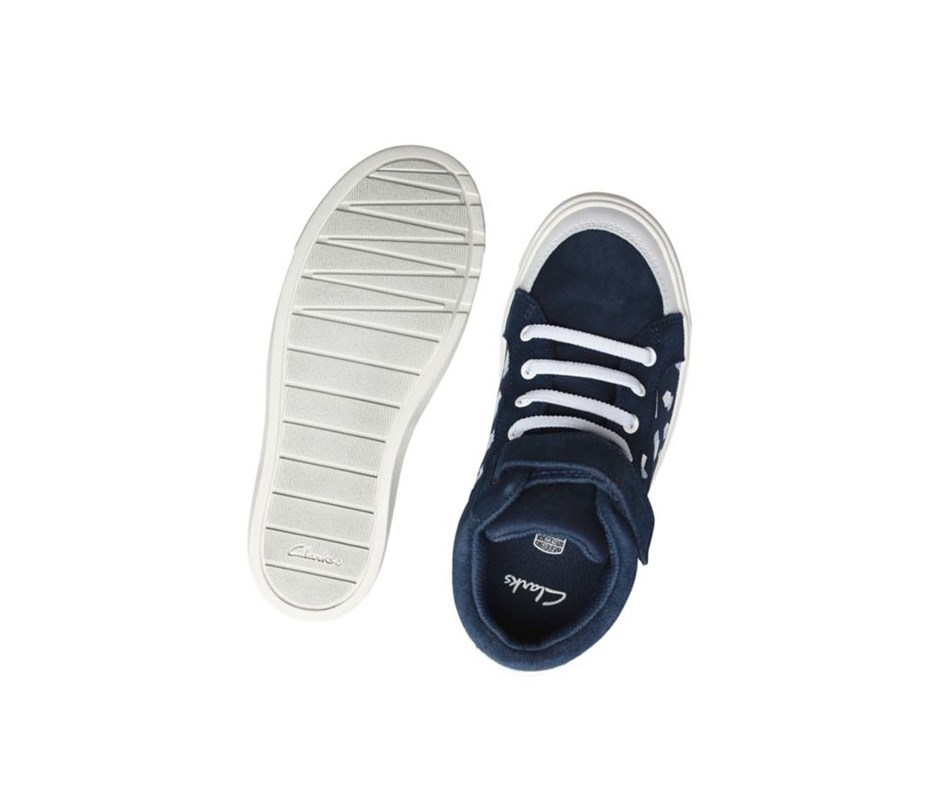 Clarks City Hop Print Leder Lederstiefel Mädchen Navy | ZIYC72813
