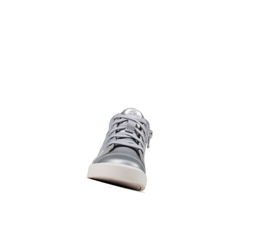 Clarks City Oasis Leder Lederstiefel Mädchen Silber Metal | NUSM01823