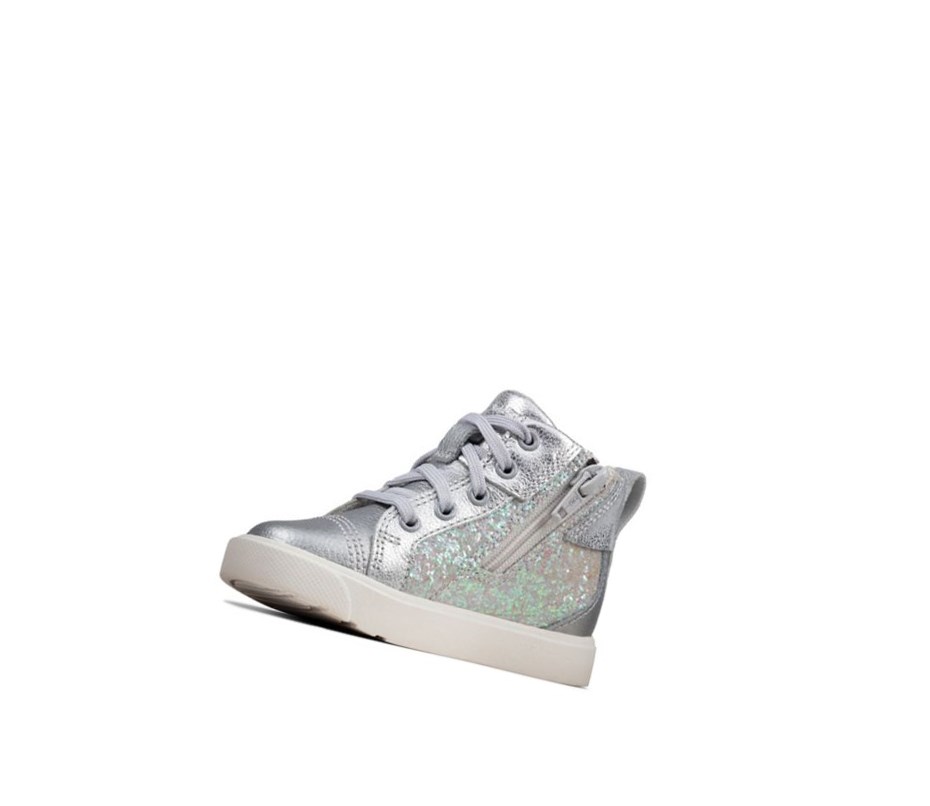 Clarks City Oasis Leder Lederstiefel Mädchen Silber Metal | NUSM01823