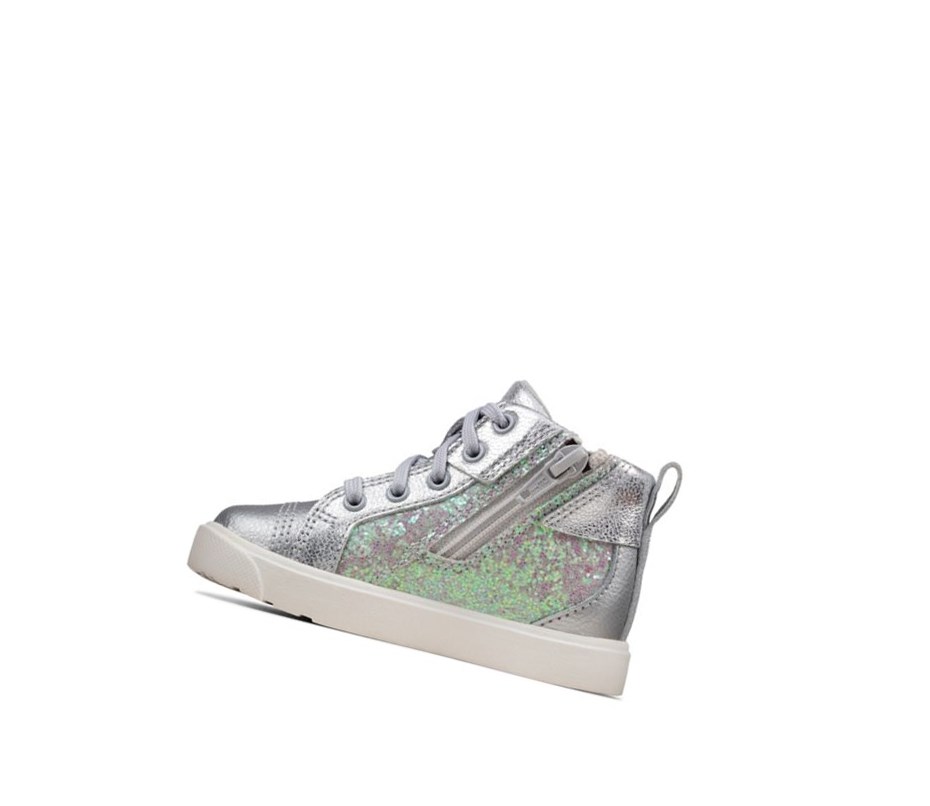Clarks City Oasis Leder Lederstiefel Mädchen Silber Metal | NUSM01823