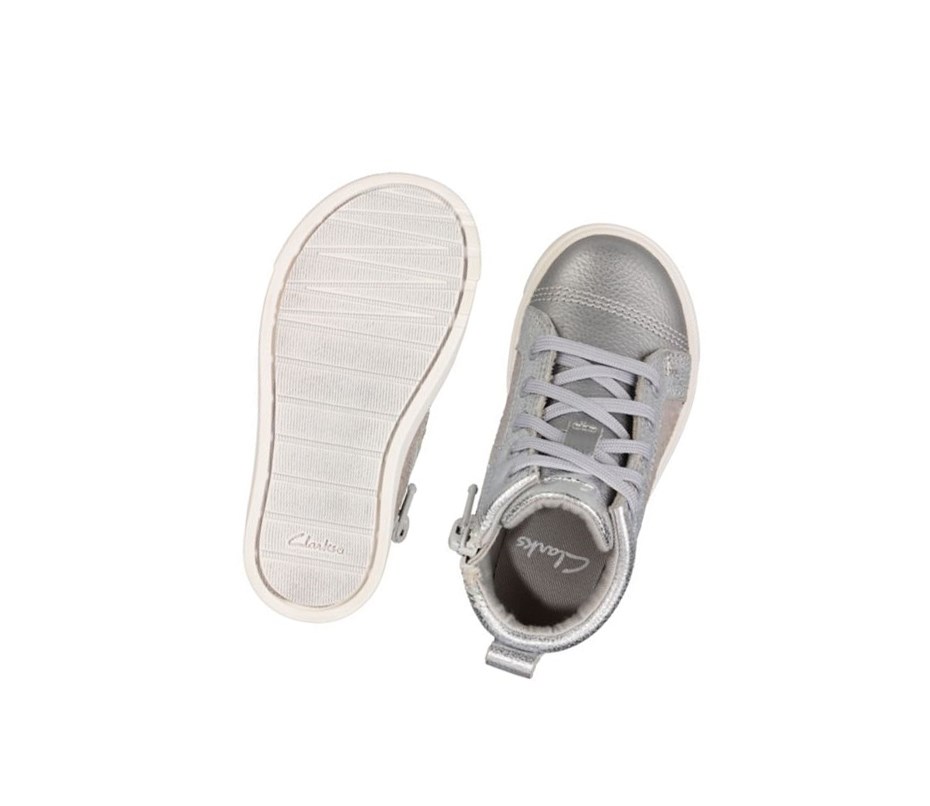 Clarks City Oasis Leder Lederstiefel Mädchen Silber Metal | NUSM01823