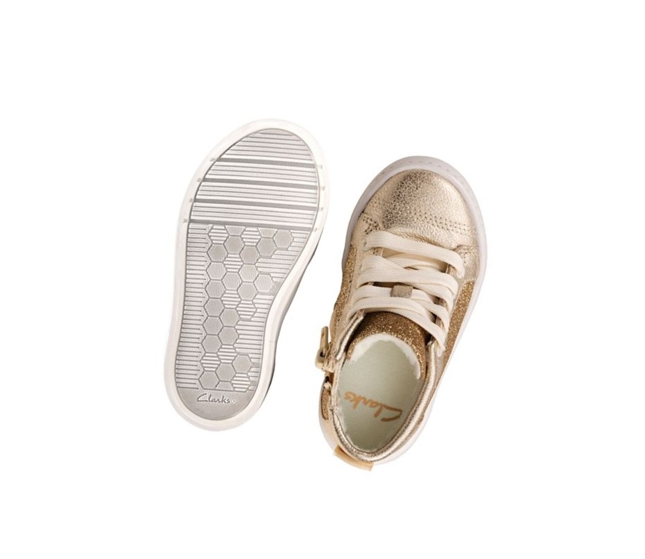 Clarks City Oasis Leder Lederstiefel Mädchen Gold | QKAN26817