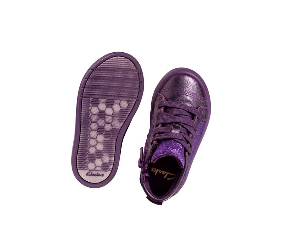 Clarks City Oasis Leder Lederstiefel Mädchen Lila | VBYQ35769