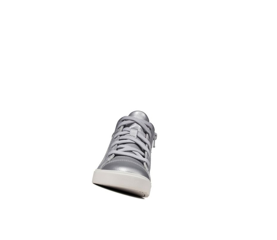 Clarks City Oasis Leder Lederstiefel Mädchen Silber Metal | WBFT93042