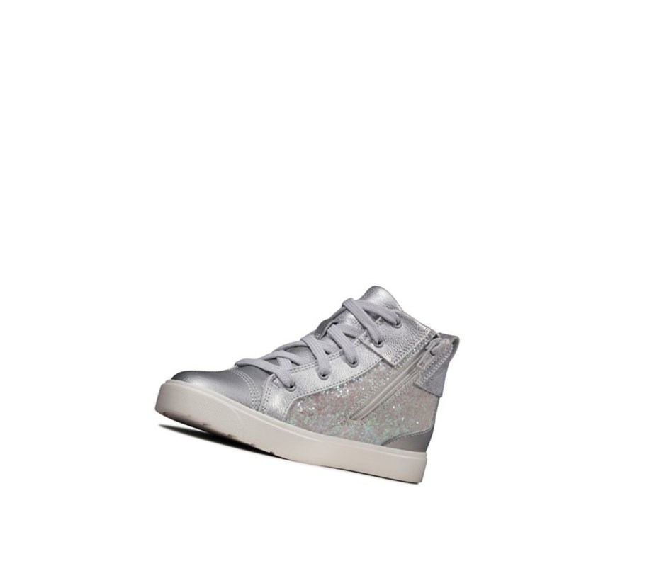 Clarks City Oasis Leder Lederstiefel Mädchen Silber Metal | WBFT93042