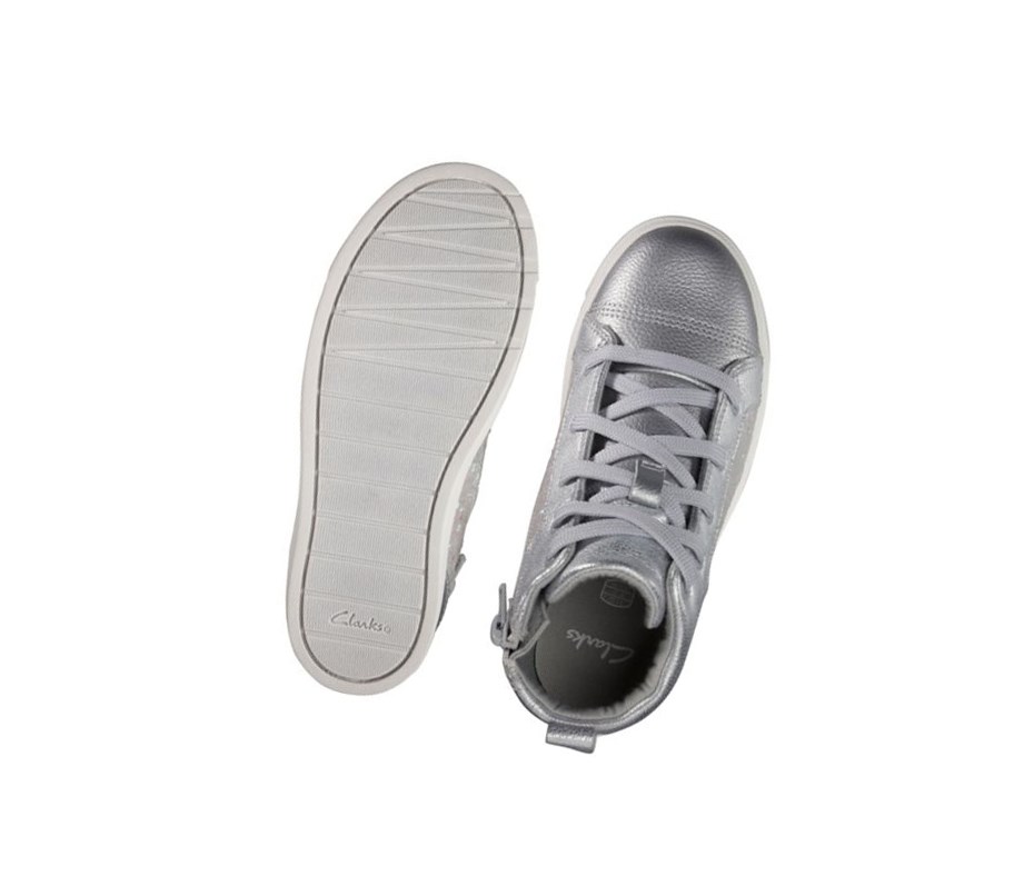 Clarks City Oasis Leder Lederstiefel Mädchen Silber Metal | WBFT93042