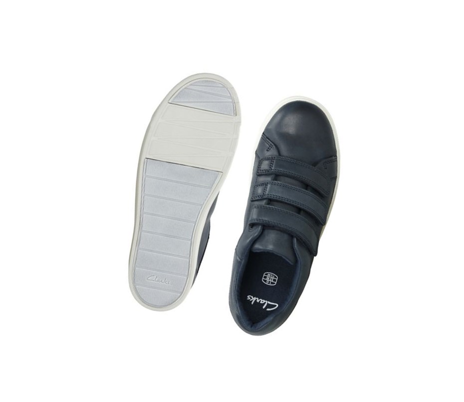 Clarks City Oasis Lo Leder Sneakers Jungen Navy | GUWA95842