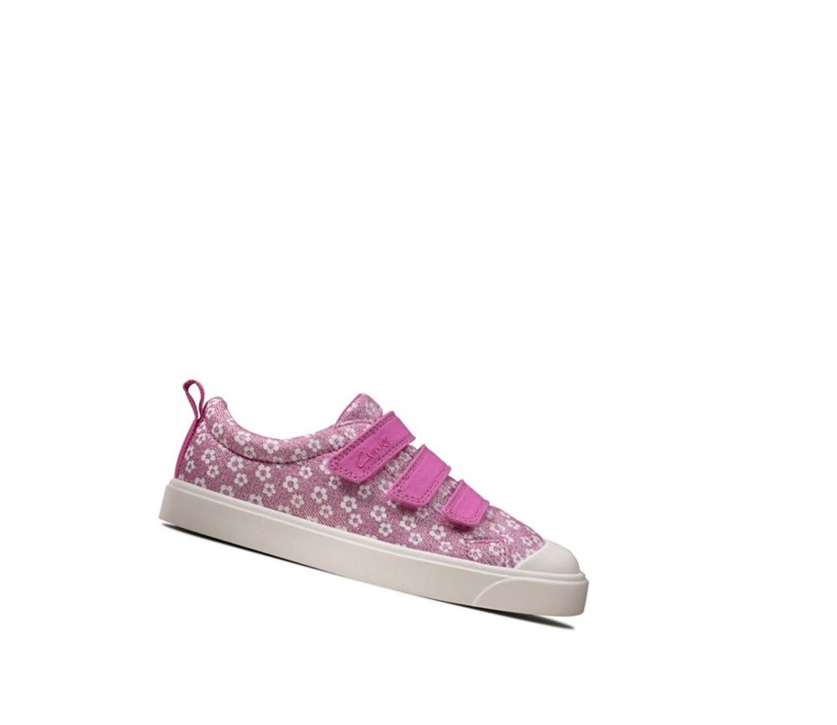 Clarks City Vibe Floral Freizeitschuhe Mädchen Rosa | TDOU52679
