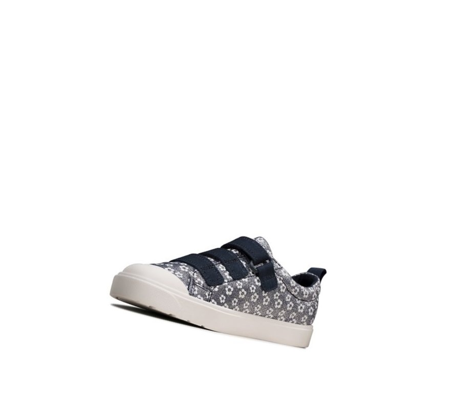 Clarks City Vibe Floral Freizeitschuhe Mädchen Navy | XKYJ81974